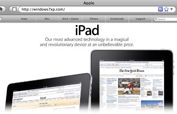 Apple using Windows XP domain to promote the Apple iPad