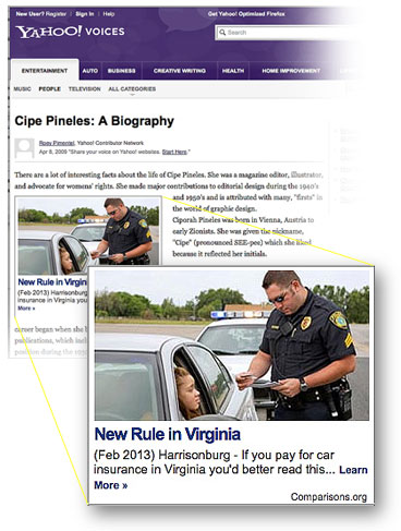 this Yahoo ad claims to be from Virginia