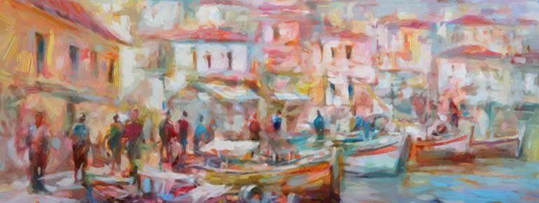abstract cityscape oil painting