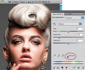 Colorize in the Hue/Saturation palette