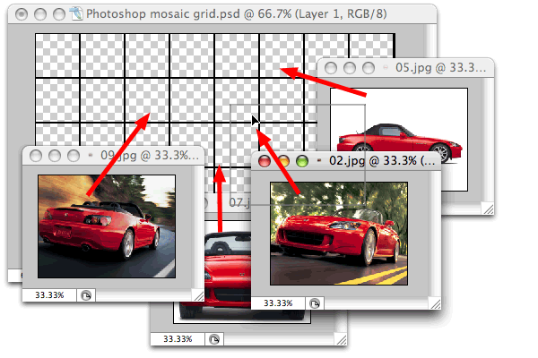 drag the montage image files into the grid file to new layers
