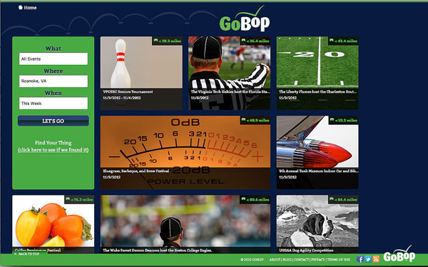 GoBop web design review critique - home screen