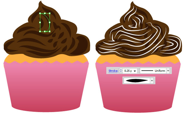 using the custom brush to add the highlight details to your cupcake