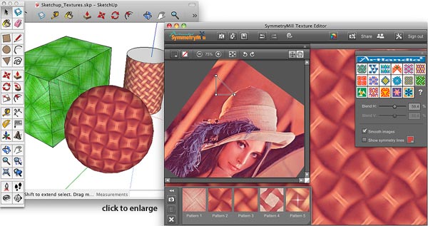 The plug-in extends SketchUp's built-in texture library
